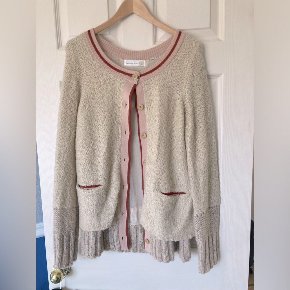 🧵2/$80🧵 CHARLIE & ROBIN Anthro Cardigan, tulle, boucle, unique, ribbon trim - Picture 3 of 17